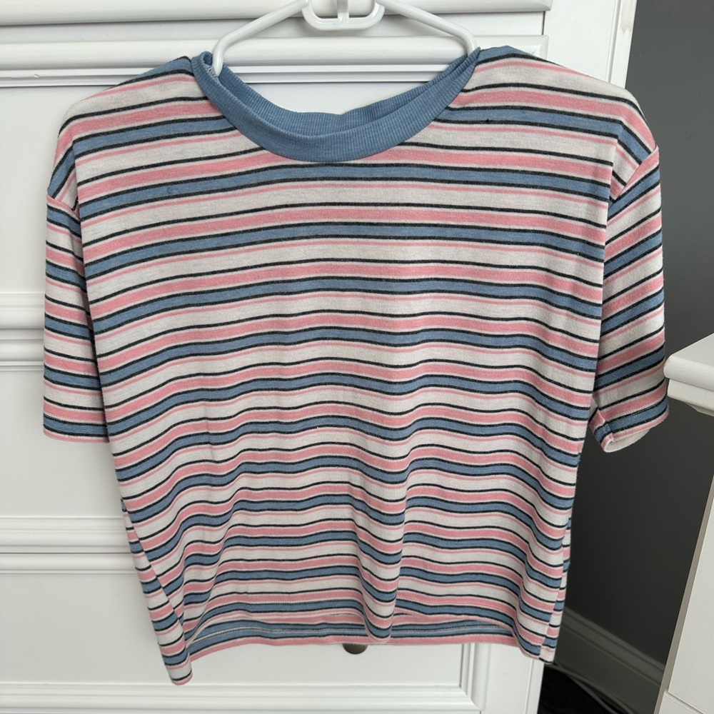 TopShop Womens Striped Short Sleeve Sweater Size 6 Blue Pink White
